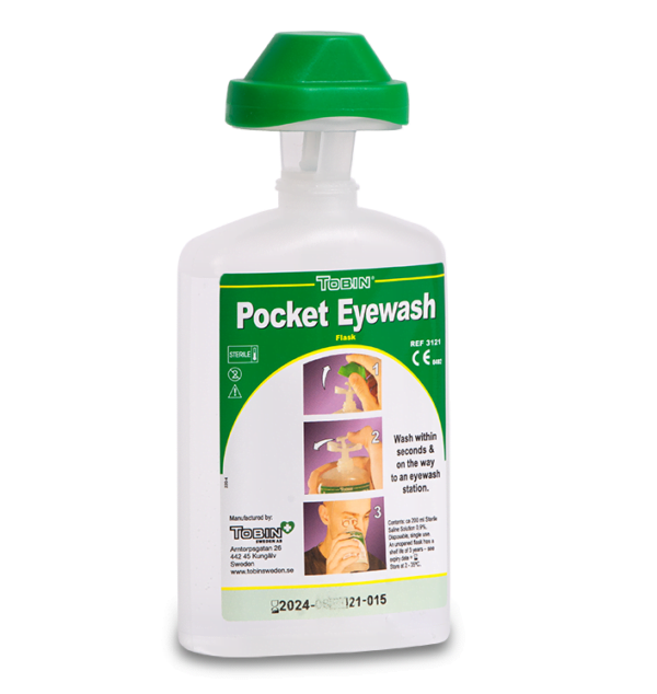 TOB121: POCKET EYEWASH FLASK 200ML, SALINE SOLUTION