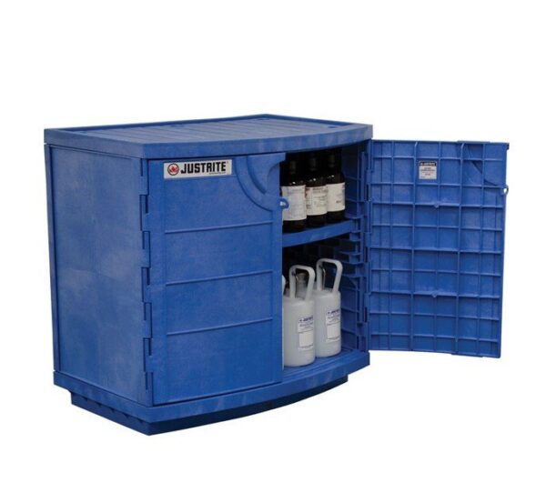 Justrite 24180 Polyethylene Corrosives/Acid Safety Cabinet (90L) Royal Blue Manual 2 Doors, 1 Shelf