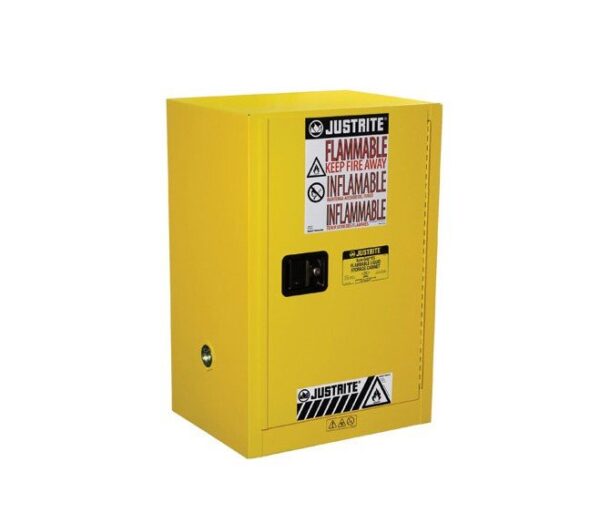 Justrite 891200 Flammable Safety Cabinet 12 Gallon (45L) Yellow Manual Closing 1 Door, 1 Shelf