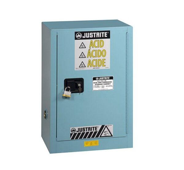 Justrite 891202 Corrosive Safety Cabinet 12 Gallon (45L) Blue Manual Closing 1 Door, 1 Shelf