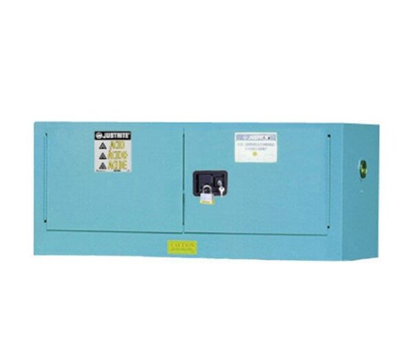 Justrite 891302 Corrosive Safety Cabinet 12 Gallon (45L) Blue Manual Closing 2 Doors, 1 Shelf