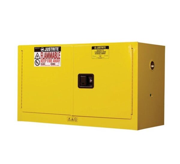 Justrite 891700 Flammable Safety Cabinet 17 Gallon (64L) Yellow Manual Closing 2 Doors, 1 Shelf