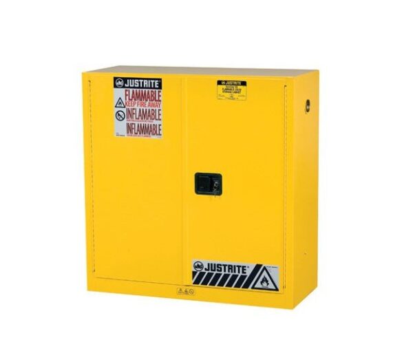 Justrite 893000 Flammable Safety Cabinet 30 Gallon (114L) Yellow Manual Closing 2 Doors, 1 Shelf