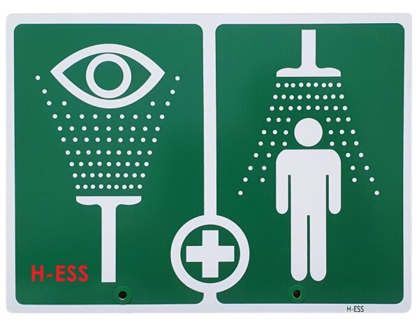 H-ESS: SAFETY SHOWER/EYEWASH SIGN METAL 300X400MM DOUBLE SIDED BRACKETS