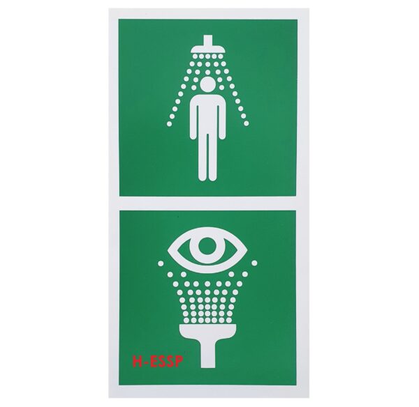 H-ESSP: SAFETY SHOWER/EYEWASH SIGN POLY 280X140MM SINGLE SIDE WALL MOUNTED OR CABLE TIED