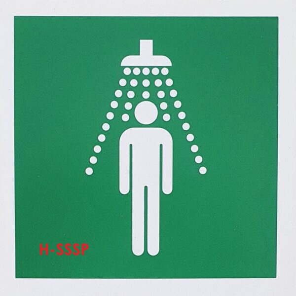 H-SSSP: SAFETY SHOWER SIGN POLY 140X140MM SINGLE SIDE WALL MOUNTED OR CABLE TIED