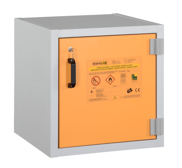 STORELAB SL-B802640A Type 30 Hazardous Storage Cabinet 4 Gallon (15L) Yellow/Grey Self-Closing 1 Door, 1 Shelf