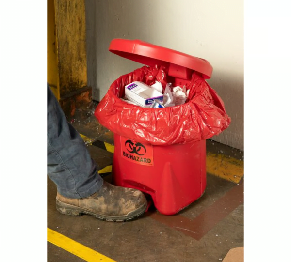 EAGLE 945BIO - 10-GALLON BIOHAZARD PLASTIC WASTE CAN, FOOT OPERATED, RED  **(1 PC EX-STOCK)** SGD $141.70/EA INCL. GST - Image 2