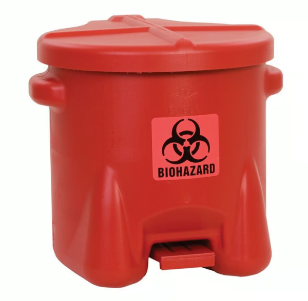 EAGLE 945BIO - 10-GALLON BIOHAZARD PLASTIC WASTE CAN, FOOT OPERATED, RED  **(1 PC EX-STOCK)** SGD $141.70/EA INCL. GST